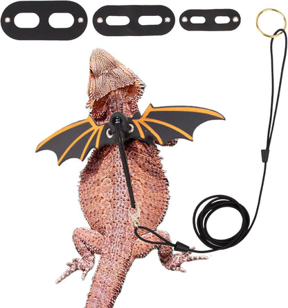Black Bearded Dragon Leash Harness, 3 Size Pack, Cool Bat Wing | Soft Leather Wing Harness, Removable Leash, for Bearded Dragon Lizard Reptile, Great for Outdoor Walking