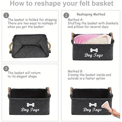 Felt Pet Toy Storage Basket - Ideal Organization Solution for Dog Toys